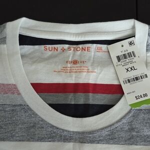 Sun + Stone Men's Short Sleeve Striped Tee - Gray, Red, White